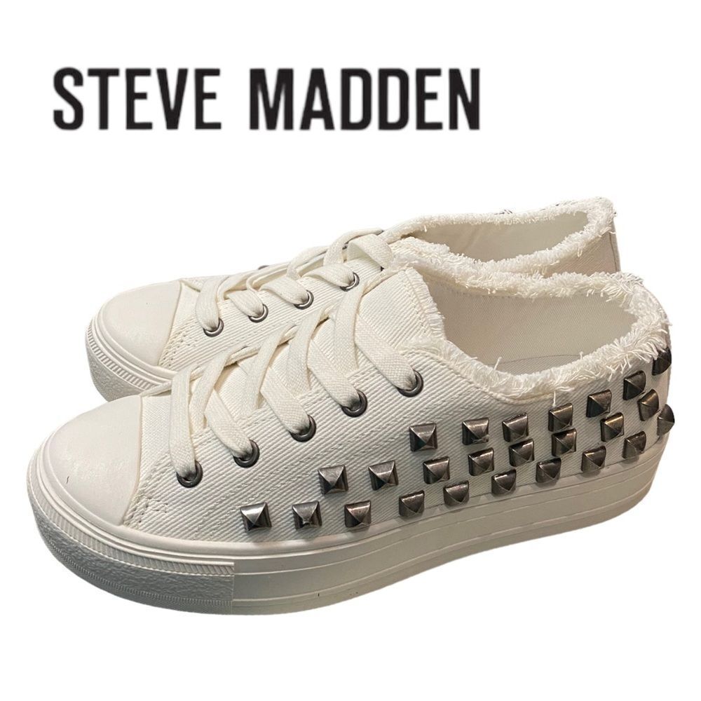STEVE MADDEN Women's Vieve White Studs Canvas Lace Sneakers NEW 8